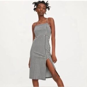 Zara Monochrome Gingham Midi Dress Size Medium